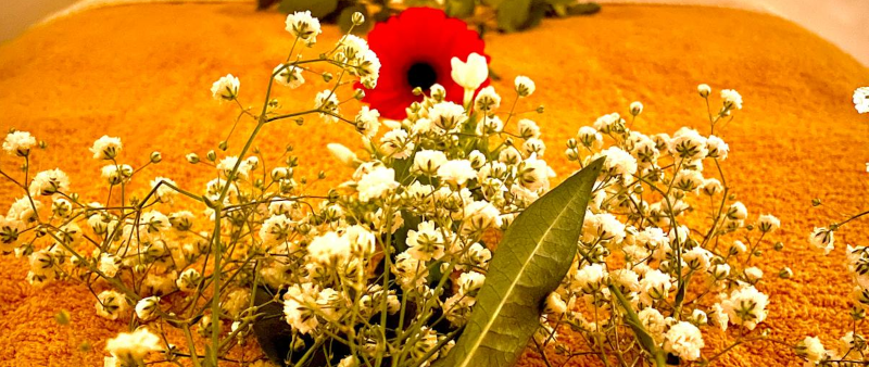 Jolies fleurs posées sur une table de massage